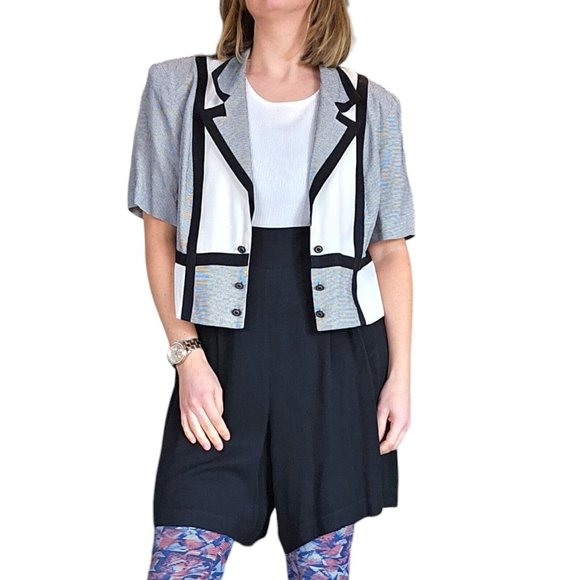 Retro 90s Pleated Romper‎ With Colorblock Cropped Blazer Medium - Picture 1 of 14